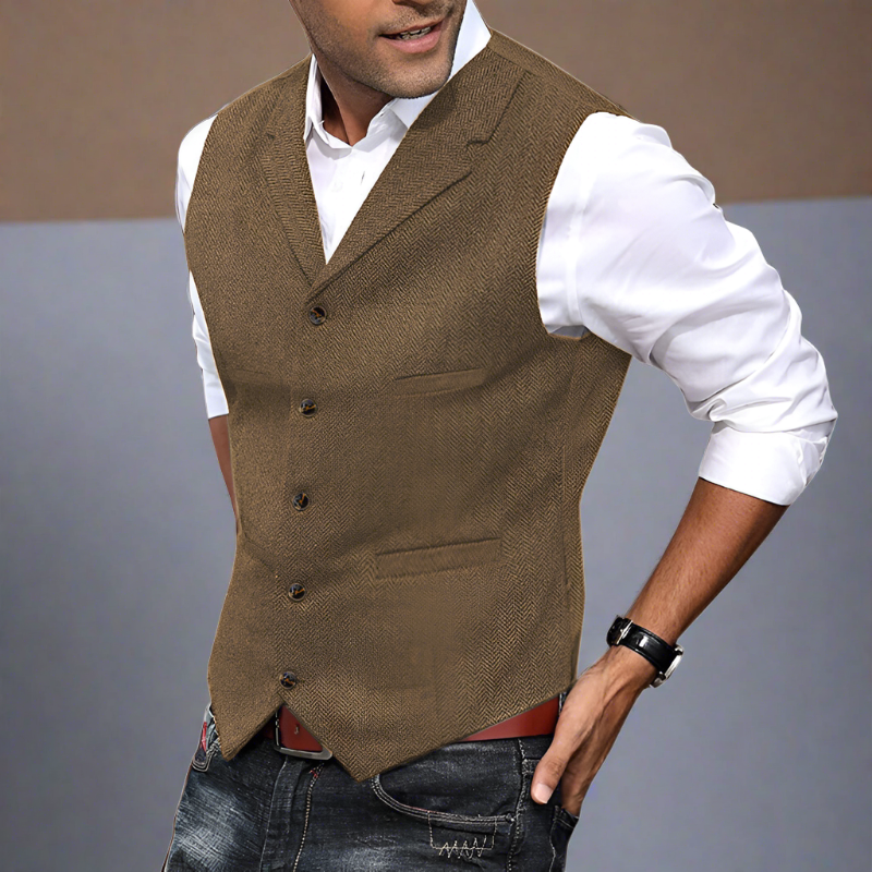 Cole | Men's Longline V Neck Suit Vest with Buttons and Pockets