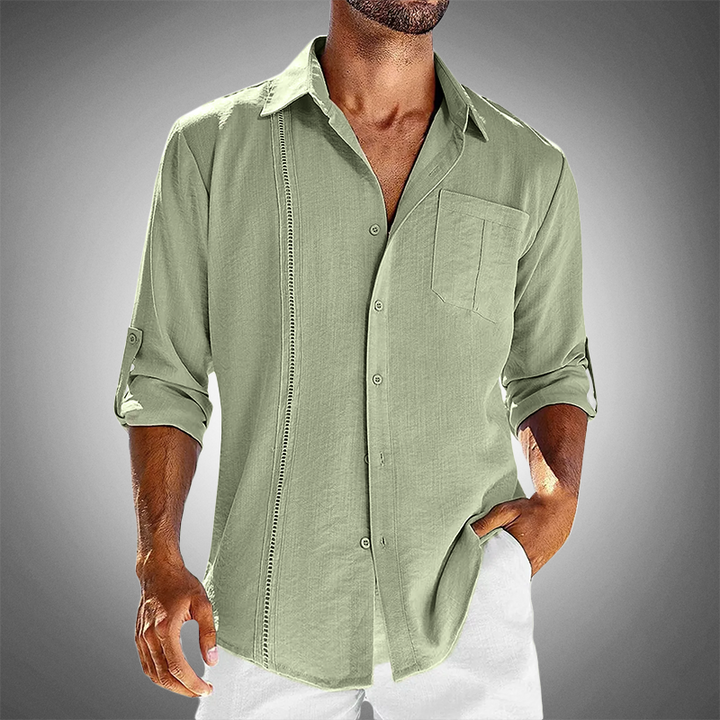 Ziven | Men’s Linen Button Shirt with Decorative Vertical Panel