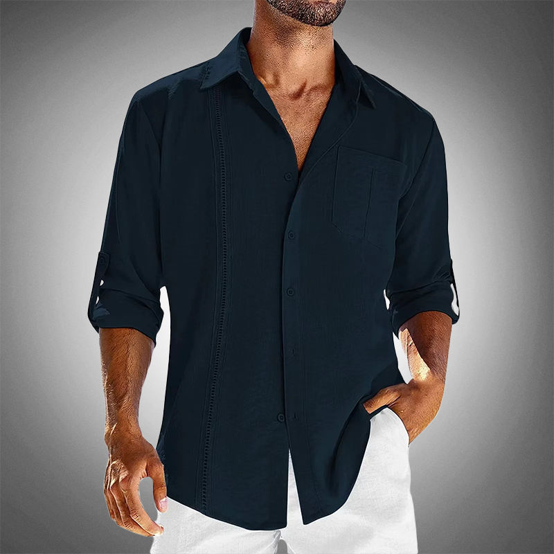 Ziven | Men’s Linen Button Shirt with Decorative Vertical Panel