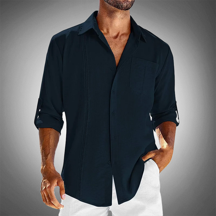 Ziven | Men’s Linen Button Shirt with Decorative Vertical Panel