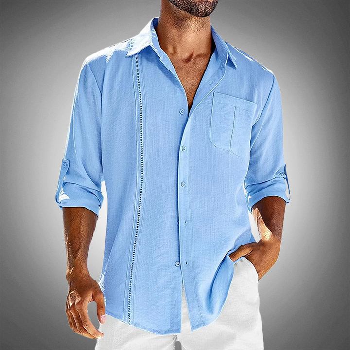 Ziven | Men’s Linen Button Shirt with Decorative Vertical Panel