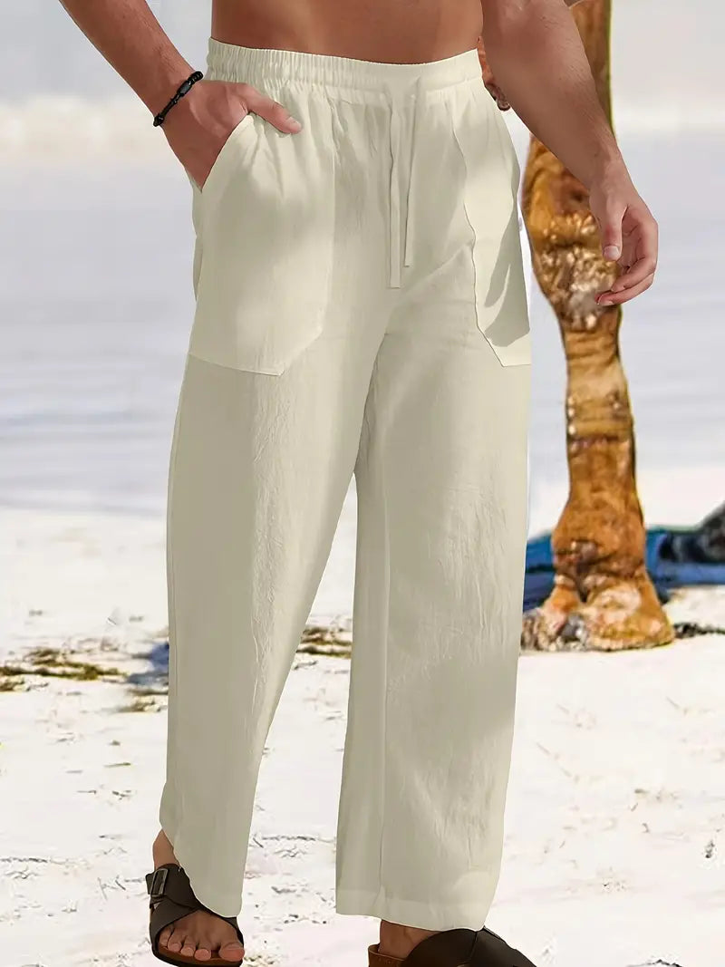 Zion | Men’s Drawstring Linen Trousers with Pockets