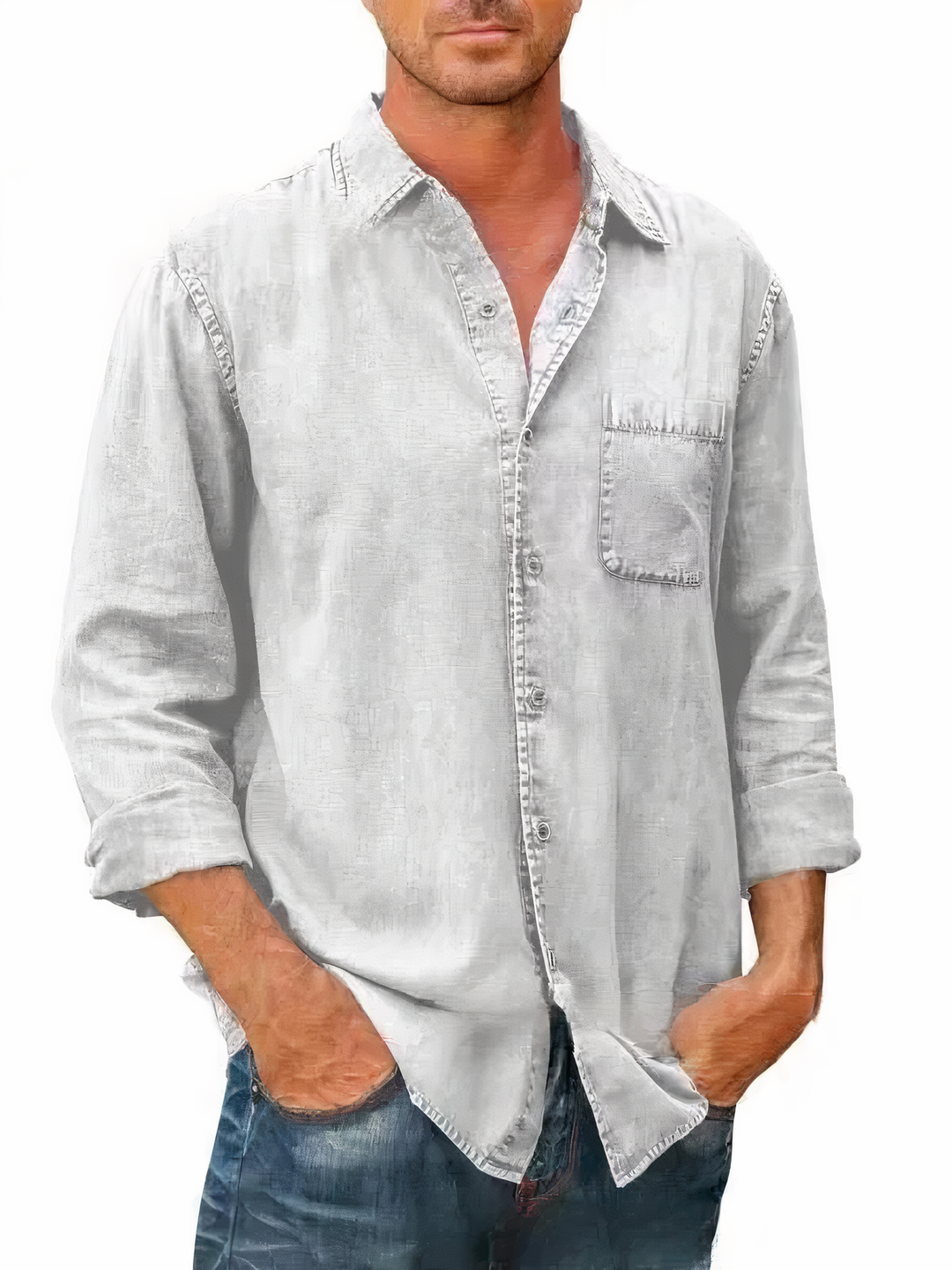 Alton | Men’s Denim Long-Sleeve Shirt with Chest Pocket