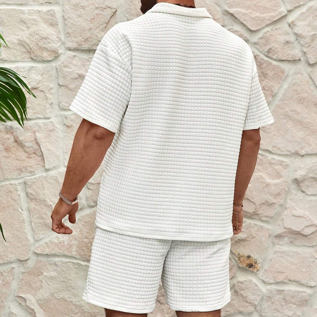 Luca | Men's Two Piece Set with Waffle Quarter Zip Shirt and Shorts