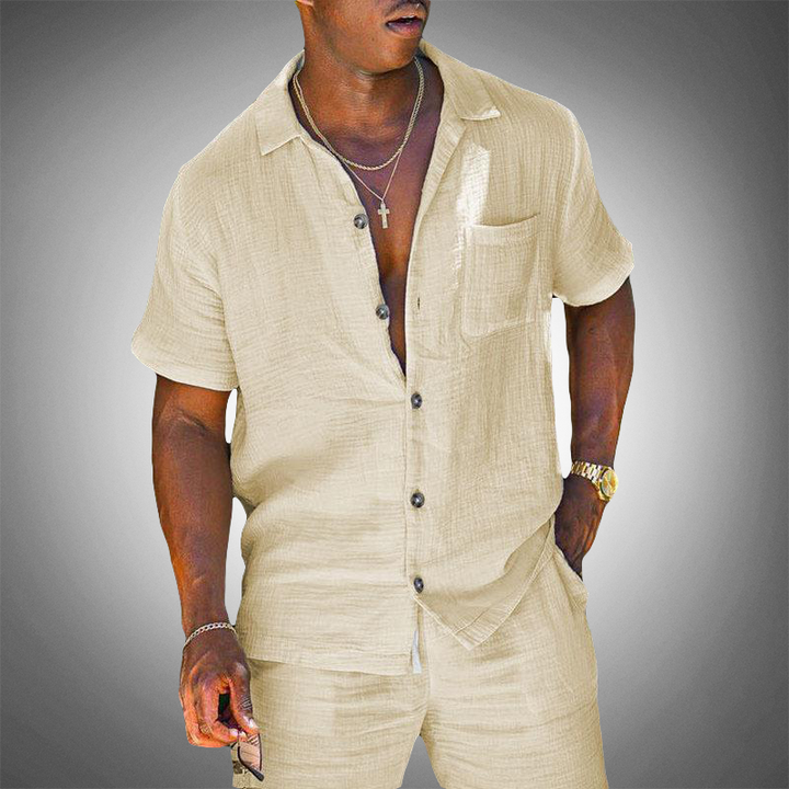 Elio | Men's Linen Two Piece Summer Set with Button Up Shirt and Shorts