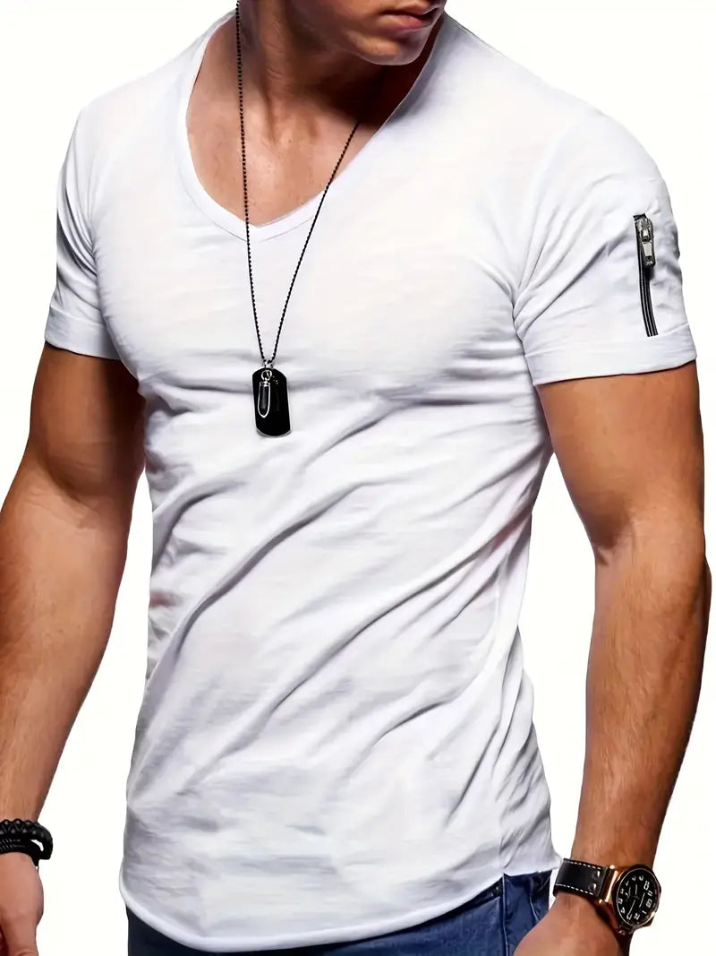 Blaise | Men’s V-Neck T-Shirt with Zipper Pocket