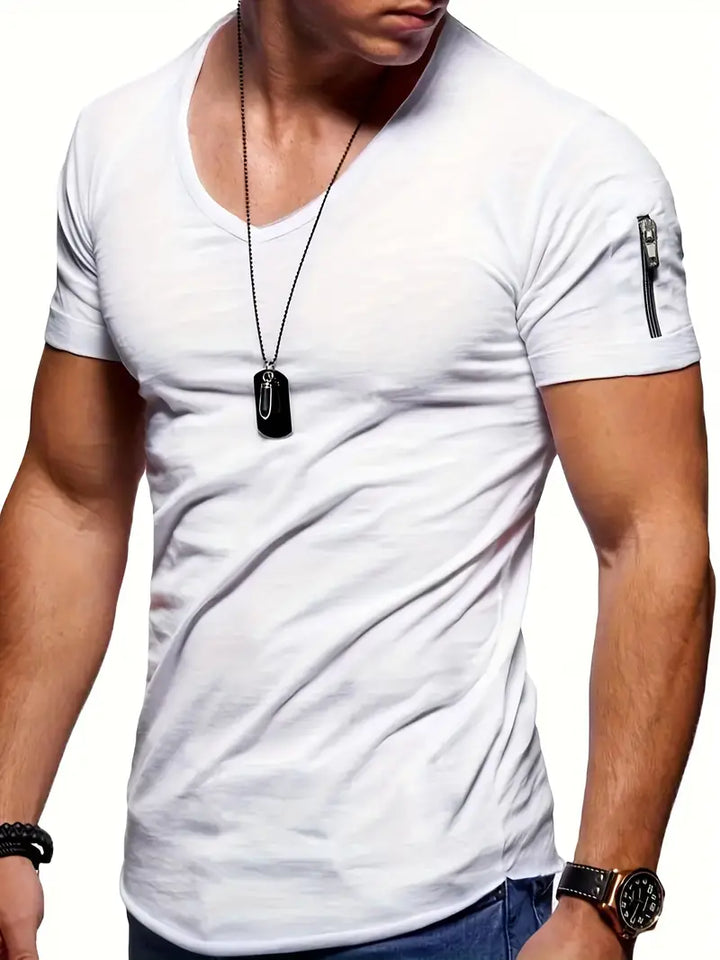 Blaise | Men’s V-Neck T-Shirt with Zipper Pocket