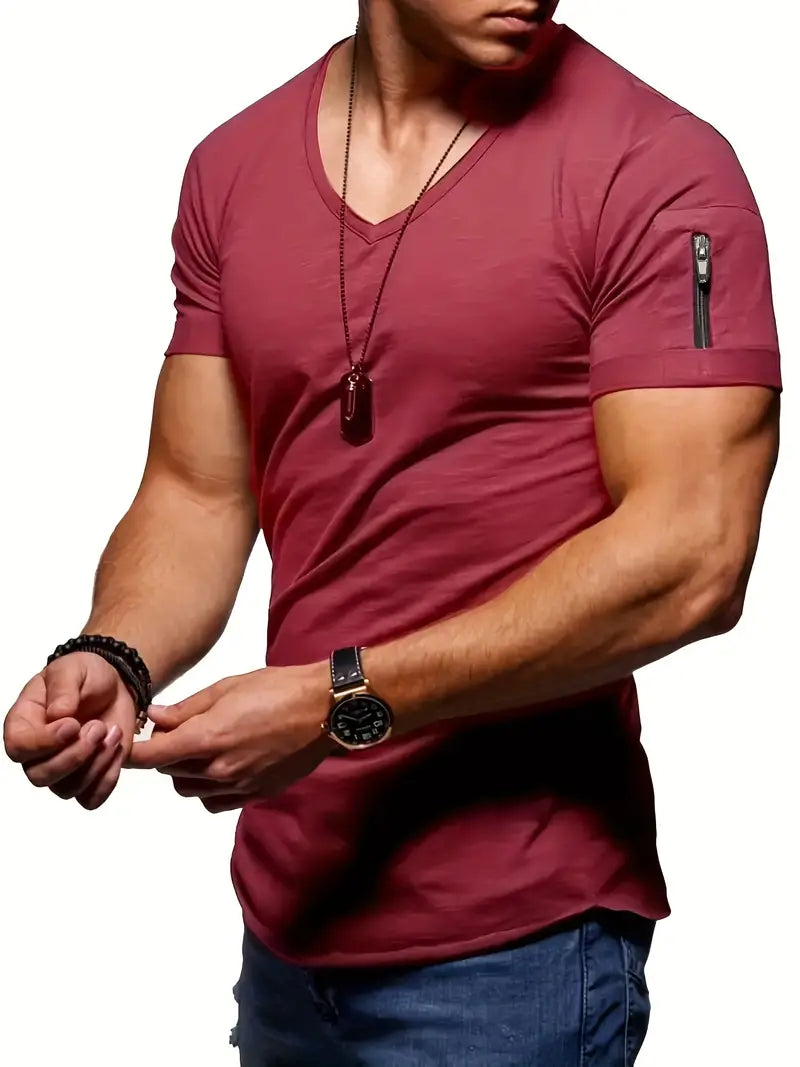 Blaise | Men’s V-Neck T-Shirt with Zipper Pocket