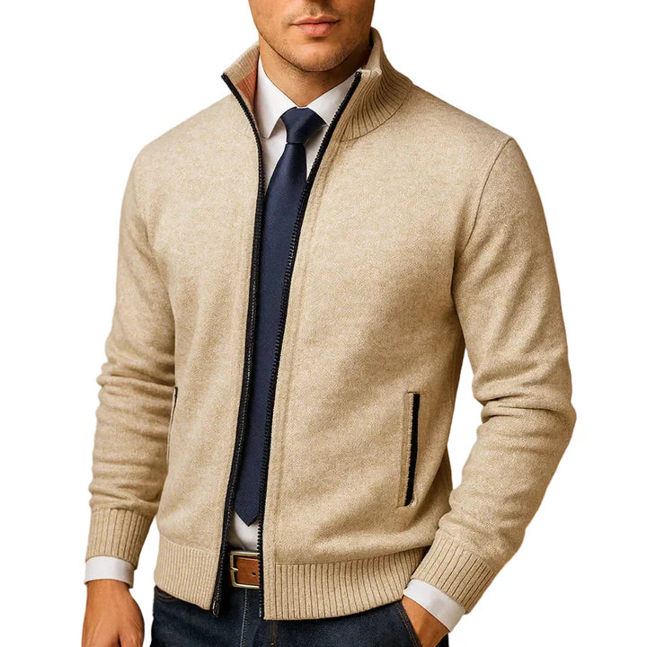 Julian | Men's Stand Collar Knit Cardigan with Zippers