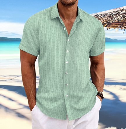 Tucker | Men's Ribbed Button Down Shirt with Short Sleeve