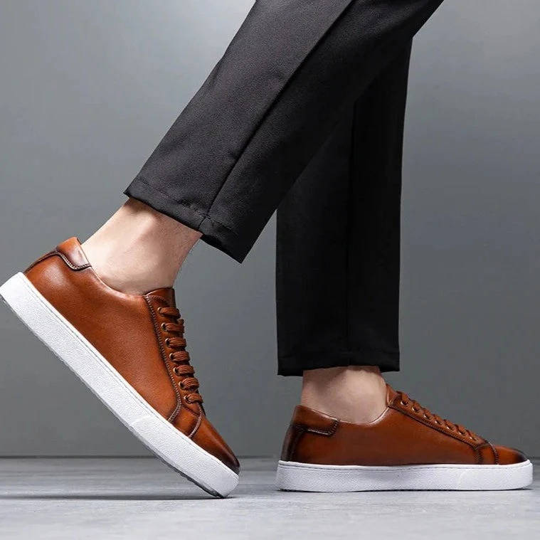 Evan | Men's Leather Low Top Sneakers with Lace Up