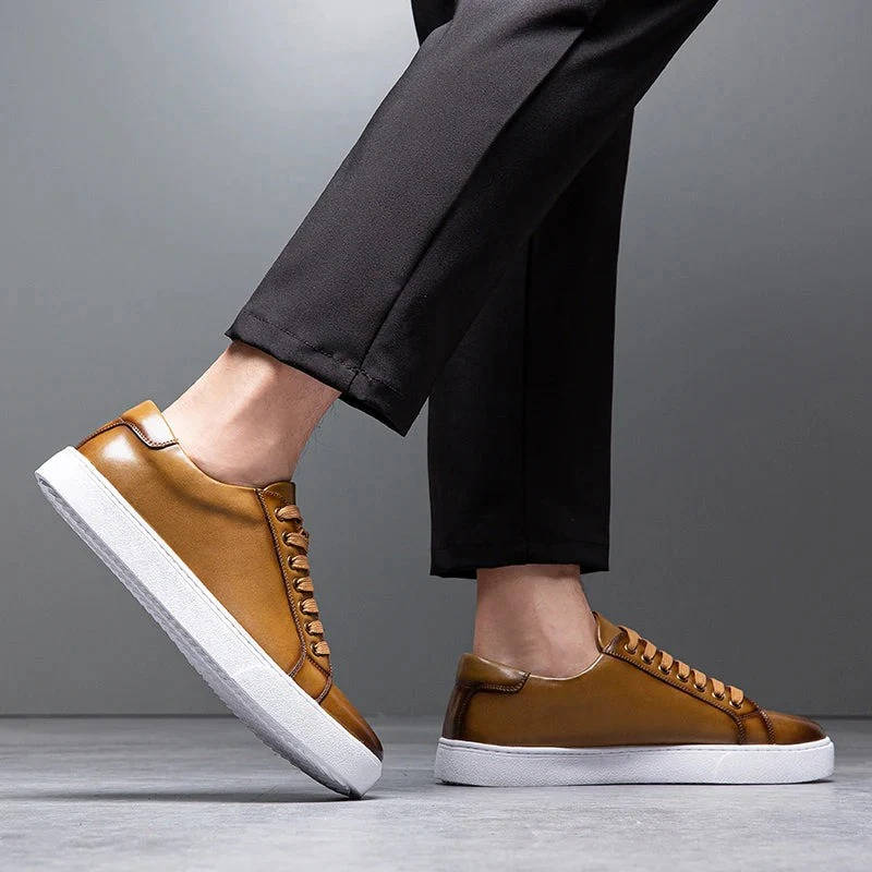 Evan | Men's Leather Low Top Sneakers with Lace Up