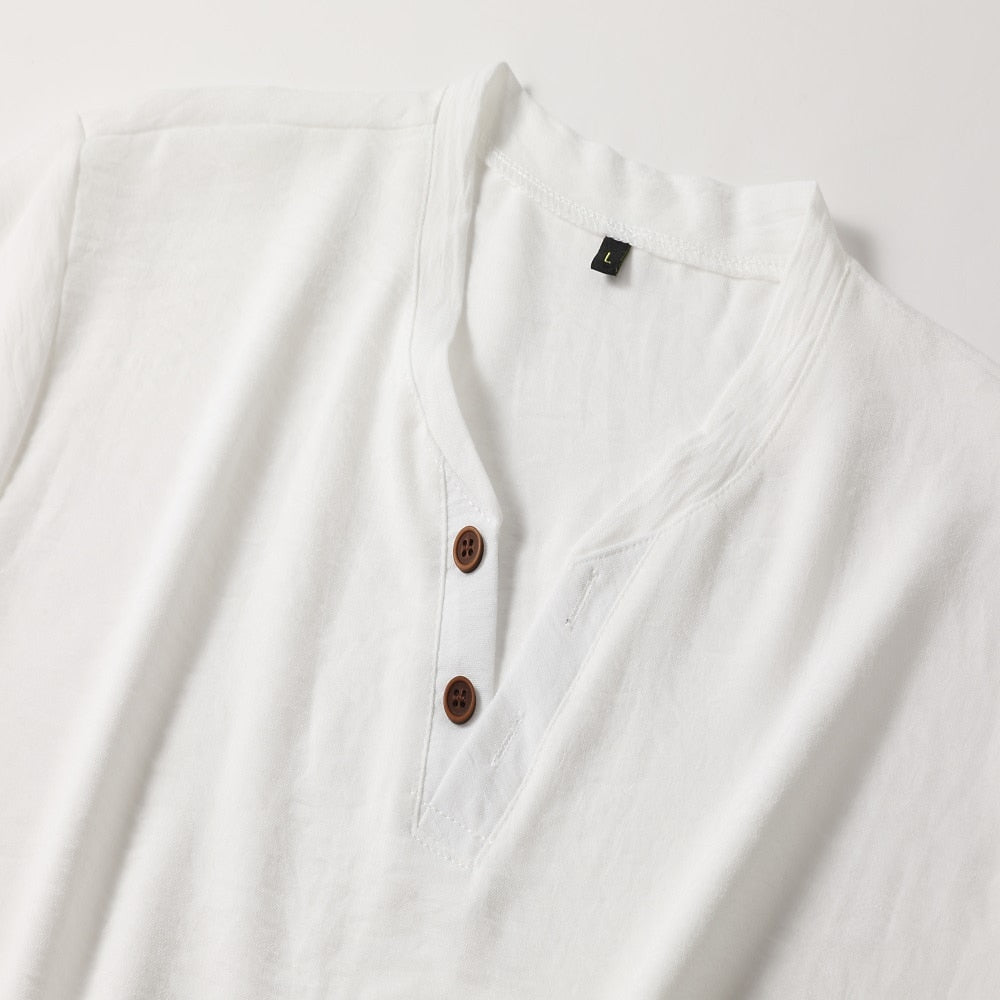 West | Men’s Short-Sleeve V-Neck T-Shirt with Two Buttons