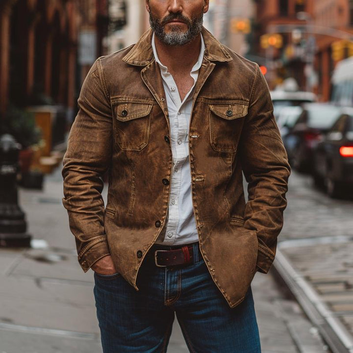 Ryder | Men's Vintage Leather Jacket with Multi Pocket