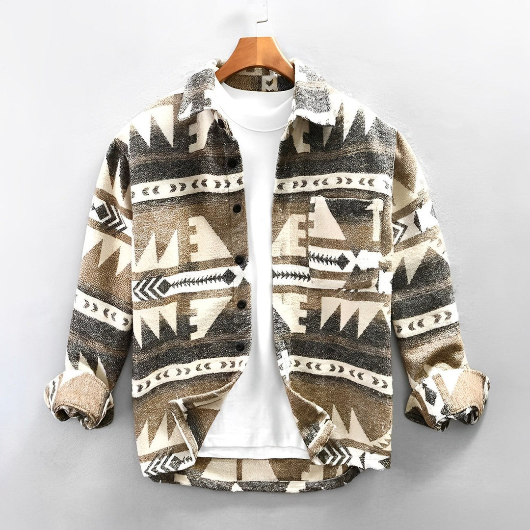 Samuel | Men’s Geometric Print Long Sleeve Shirt with Buttons