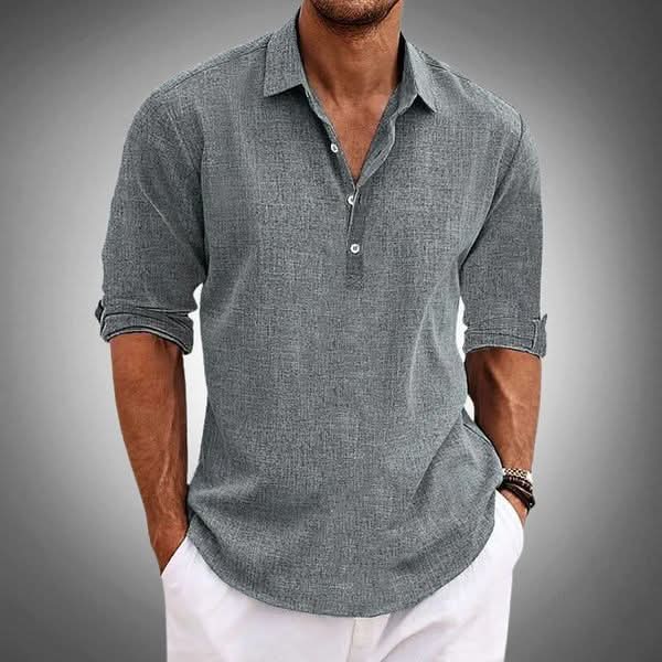 Cairo | Men's Linen Henley Shirt with Folded Sleeves and Quarter Buttons
