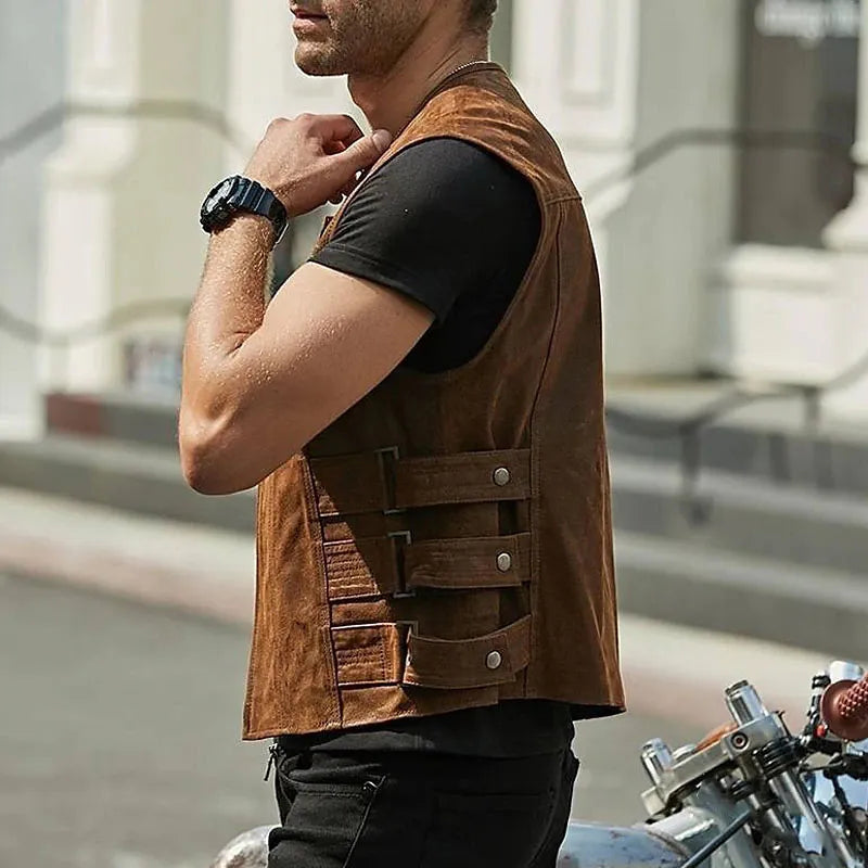 Darwin | Men's Leather Utility Vest with Zip Up