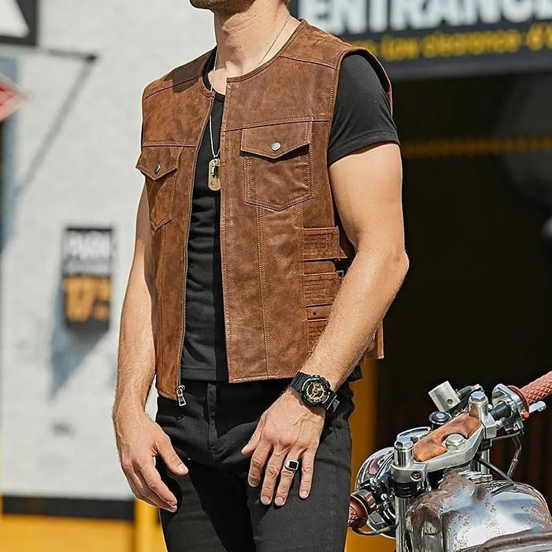 Darwin | Men's Leather Utility Vest with Zip Up