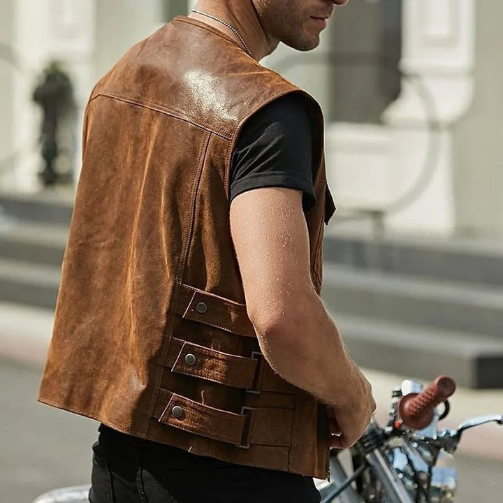 Darwin | Men's Leather Utility Vest with Zip Up