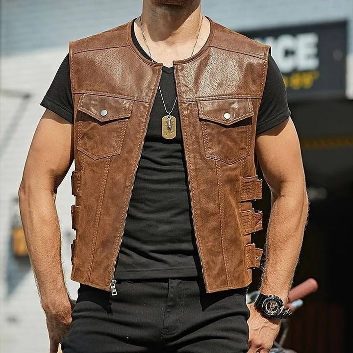 Darwin | Men's Leather Utility Vest with Zip Up