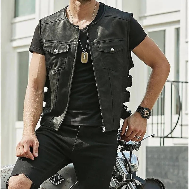 Darwin | Men's Leather Utility Vest with Zip Up