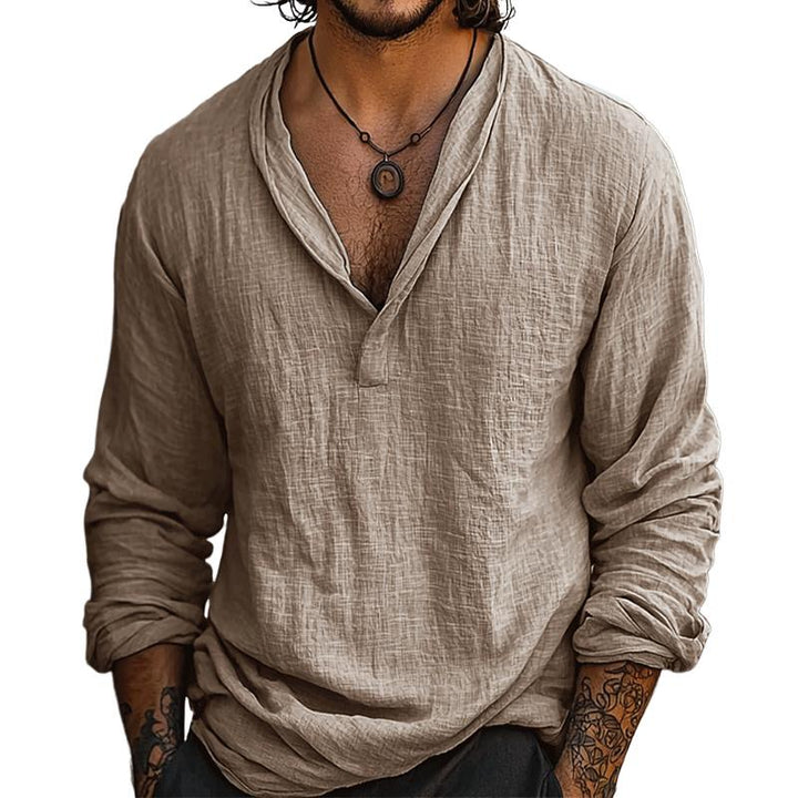 Jace | Men's Linen Long Sleeve Henley Shirt with V-neck