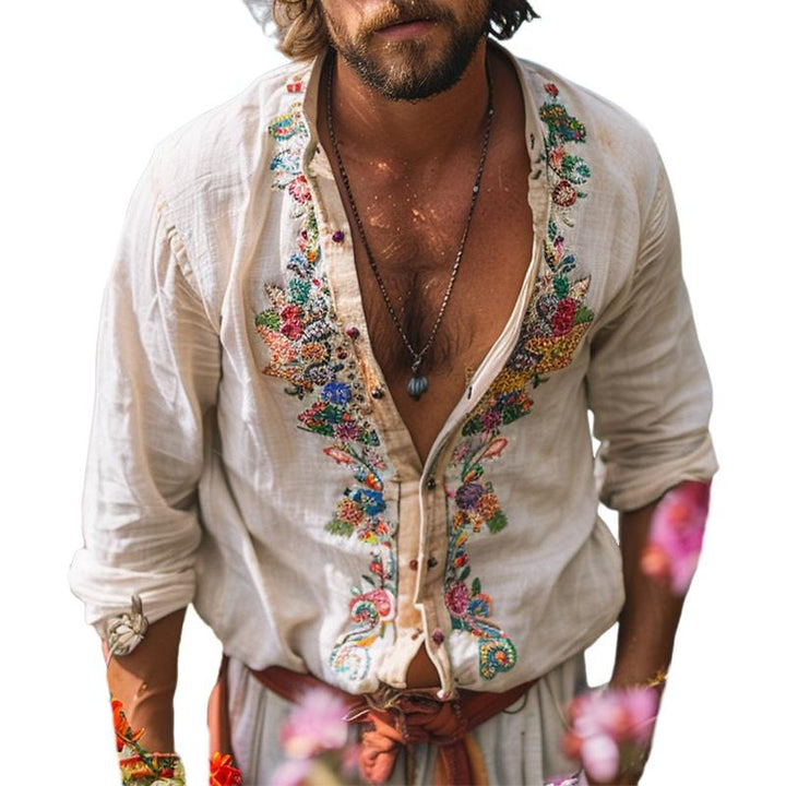 Elliot | Men's Bohemian Linen Shirt with Long Sleeve and Collar