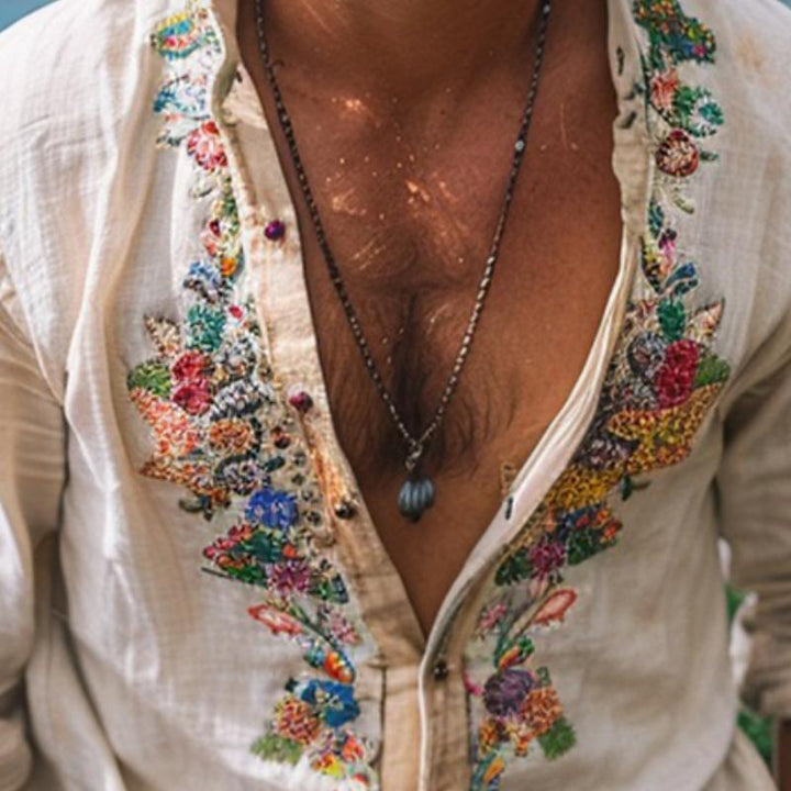 Elliot | Men's Bohemian Linen Shirt with Long Sleeve and Collar