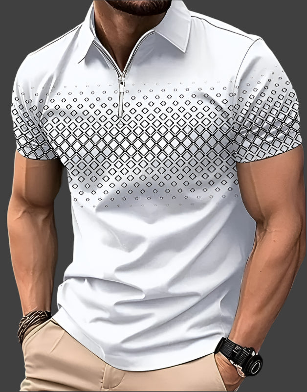 Bryant | Men's Pattern Short Sleeve Polo Shirt with Quarter Zip