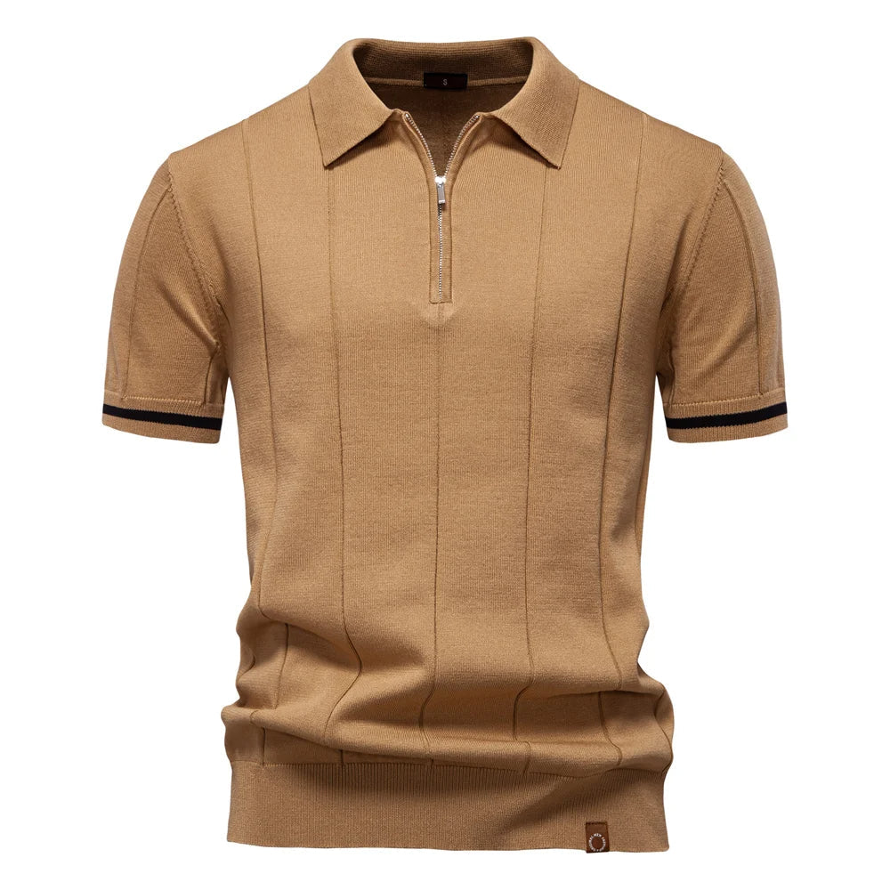 Reed | Men's Quarter Zip Knit Polo Shirt with Cuff Trim