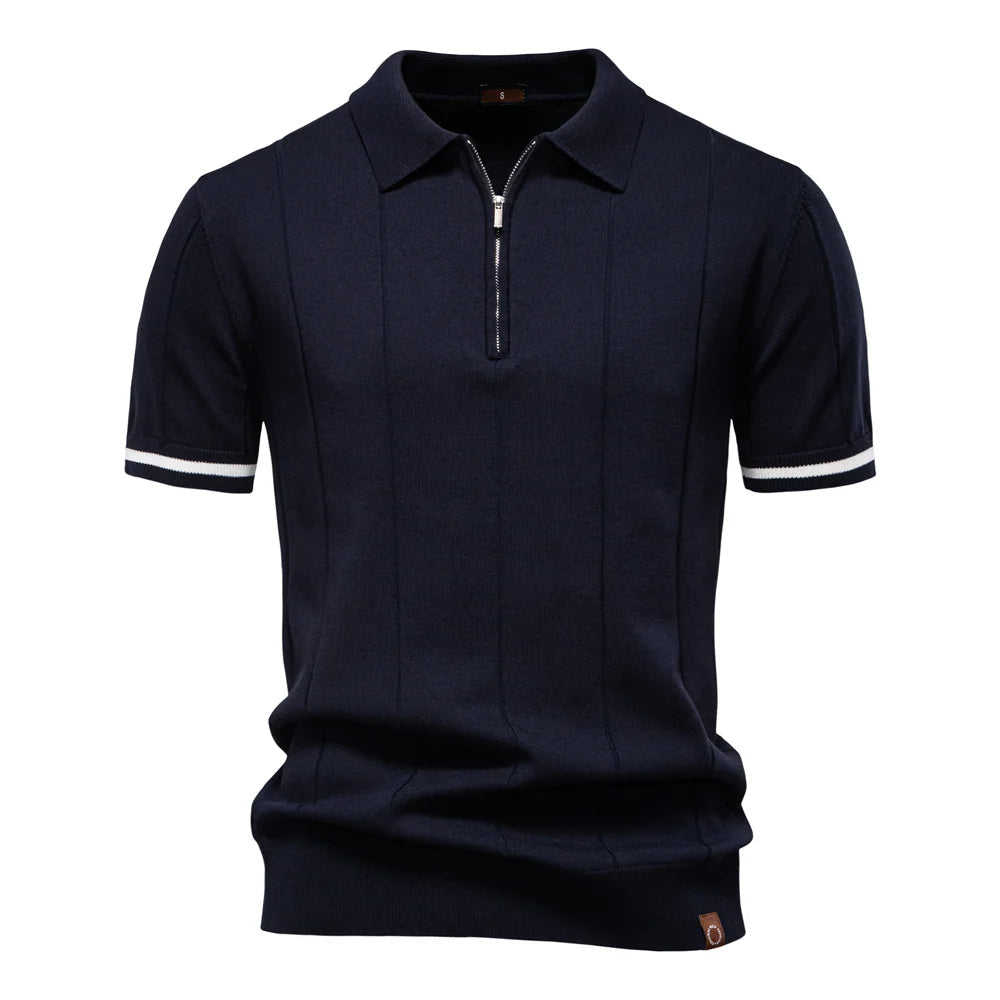 Reed | Men's Quarter Zip Knit Polo Shirt with Cuff Trim