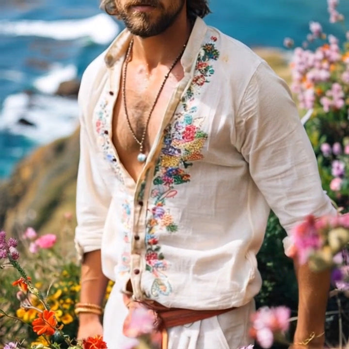 Elliot | Men's Bohemian Linen Shirt with Long Sleeve and Collar